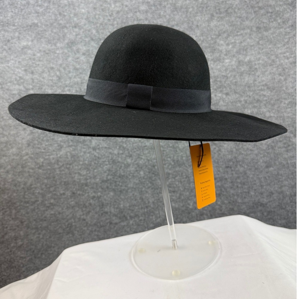 Anycosy Black 100% Wool Wide Brim Floppy Fall Hat NWT Fedora Boho Medium